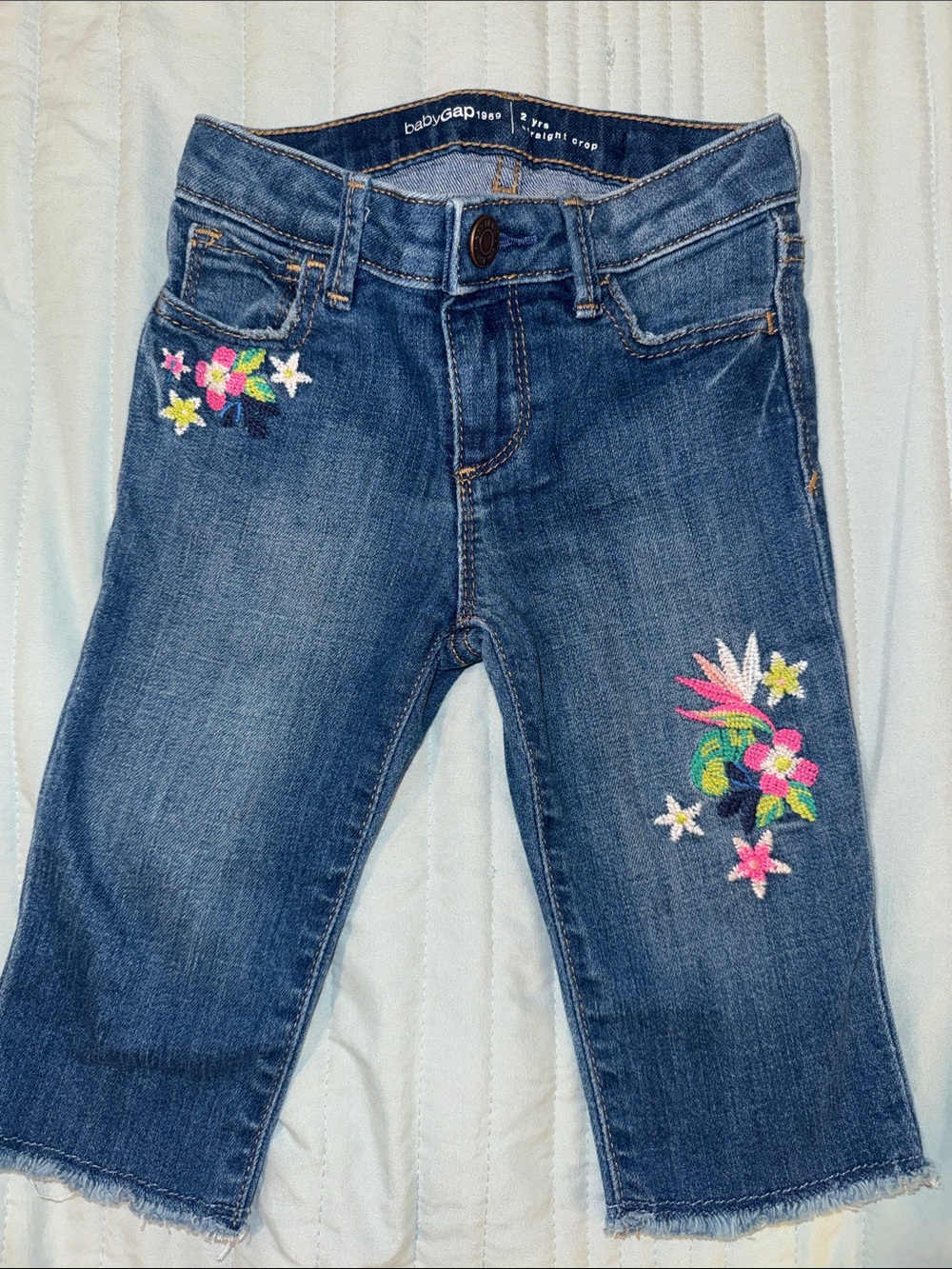 BabyGAP Cropped Jeans with Tropical Flower Embroidery